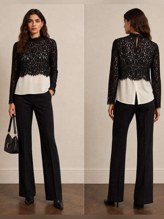 Sandro Tops - Sandro Paris Malia Black Lace 100% Silk Layered Blouse S